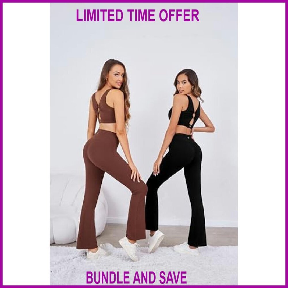 High-Waisted Flare Leggings Tummy Control Yoga Pants 80% Nylon 20% Spandex - Picture 3 of 8
